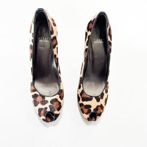 Stuart Weitzman Leopard Print Peep Toe Pump Round Toe Size 8.5